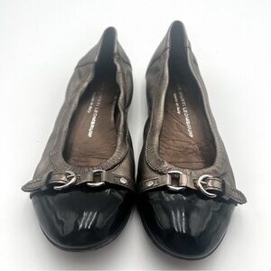 Attilio Giusti Leombruni Leather Ballet Metallic Flats Patent Black Toe Size 7.5